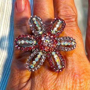 Aurora Borealis and Pink Rhinestone Ring